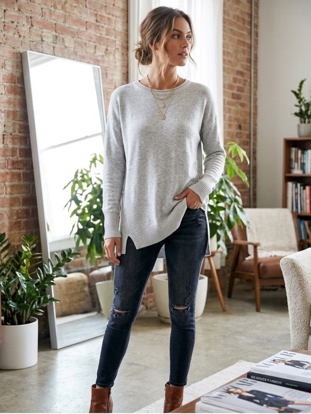 Armani Exchange Italian Yarn Grey Knit Minimalist Sweater Size Small.